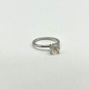 Silver Tone Ring with Round Faceted Stone Size‎ 7 Statement Jewelry
